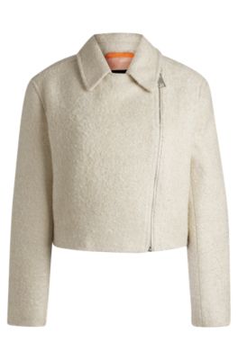 Hugo Boss Zip-up Jacket In Boucl Fabric In White