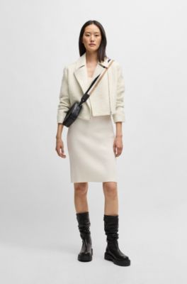 Chaqueta con cremallera en tejido boucl&eacute;, Blanco