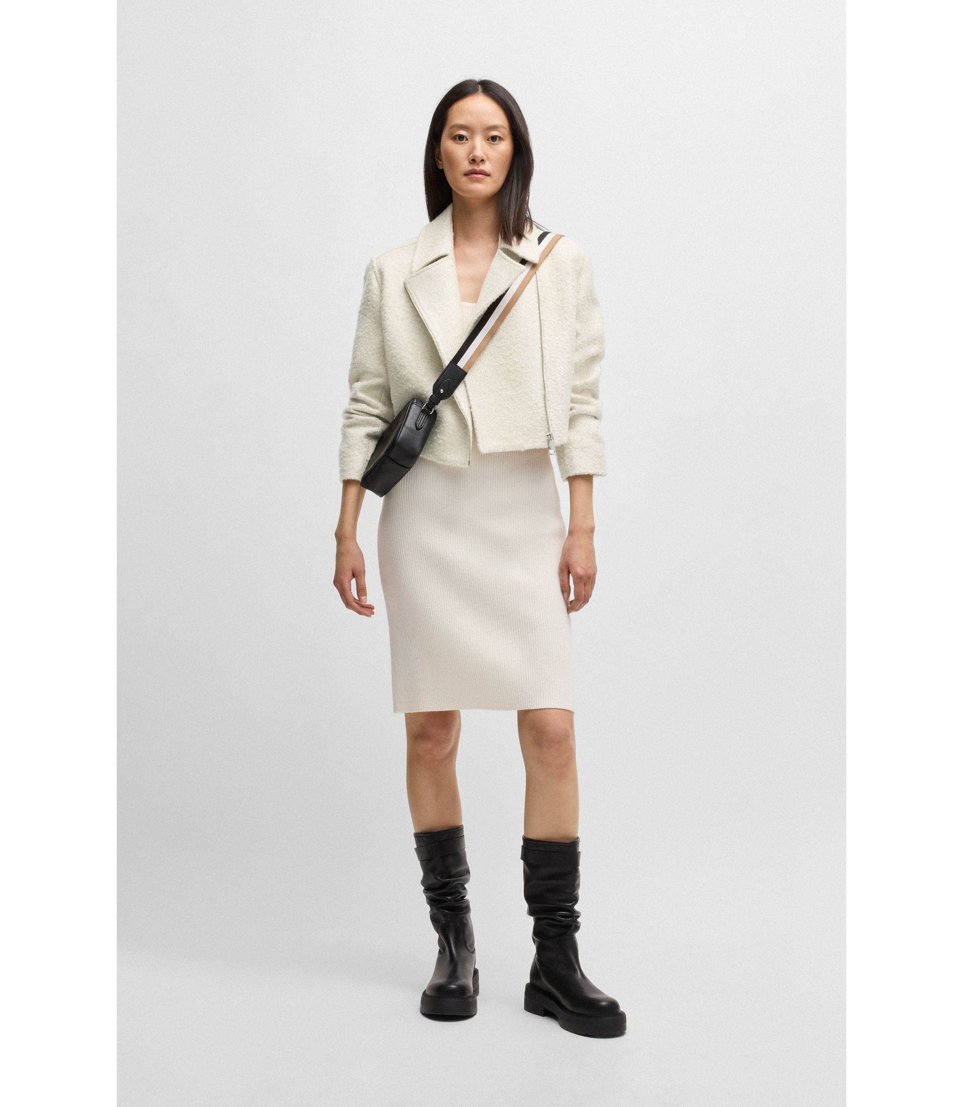 BOSS - Zip-up jacket in bouclé fabric - White