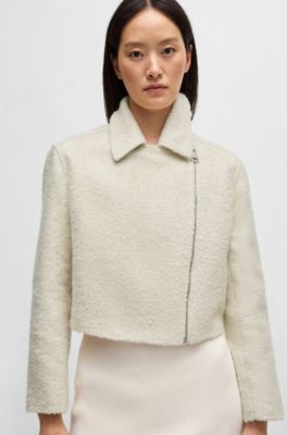 Chaqueta con cremallera en tejido boucl&eacute;, Blanco