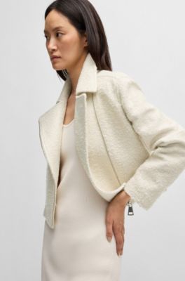Chaqueta con cremallera en tejido boucl&eacute;, Blanco