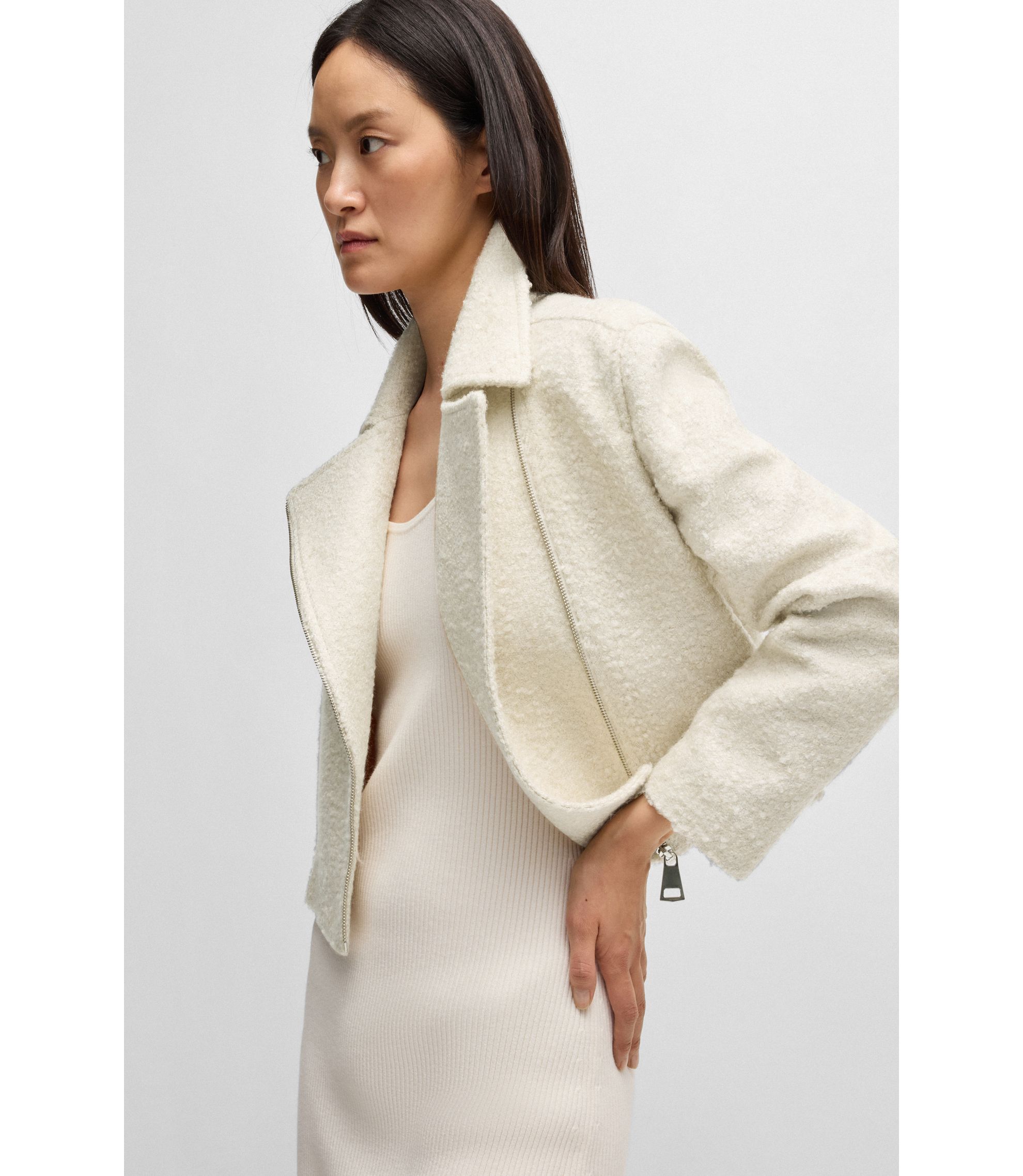 BOSS - Zip-up jacket in bouclé fabric - White