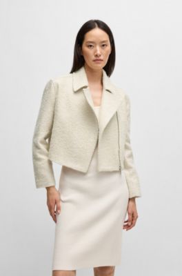 Veste zipp&eacute;e en tissu bouclette, Blanc