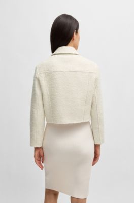 Chaqueta con cremallera en tejido boucl&eacute;, Blanco