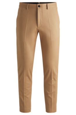 Slim-fit trousers in cotton, cashmere and stretch, Beige