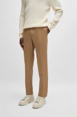 Slim-fit trousers in cotton, cashmere and stretch, Beige