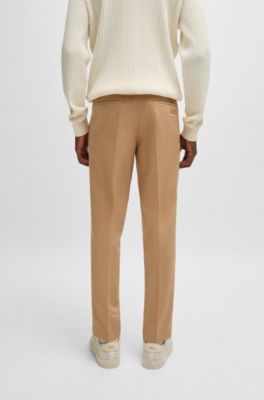Slim-fit trousers in cotton, cashmere and stretch, Beige