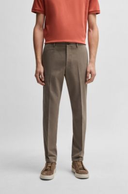 Slim-fit trousers in cotton, cashmere and stretch, Light Brown
