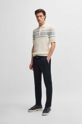 Slim-fit trousers in cotton, cashmere and stretch, Dark Blue