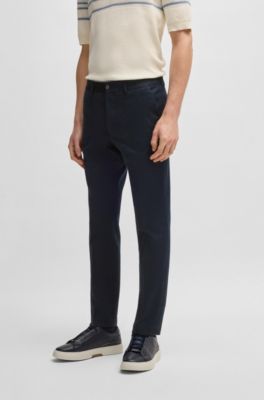 Slim-fit trousers in cotton, cashmere and stretch, Dark Blue