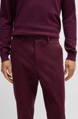 Slim-fit trousers in cotton, cashmere and stretch, Dark Purple
