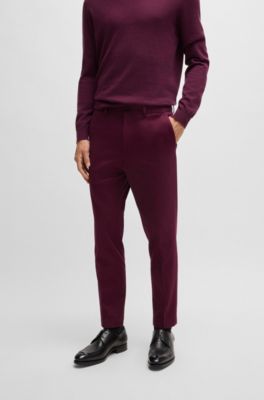 Slim-fit trousers in cotton, cashmere and stretch, Dark Purple