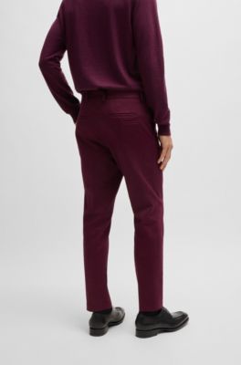 Slim-fit trousers in cotton, cashmere and stretch, Dark Purple
