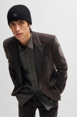 Extra-slim-fit shirt in logo-jacquard cotton, Black