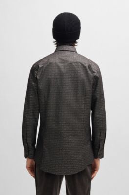 Extra-slim-fit shirt in logo-jacquard cotton, Black