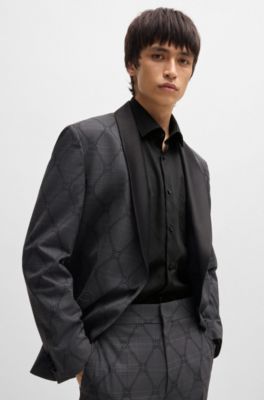 HUGO - Chemise Slim en coton jacquard avec motif chaîne à logo