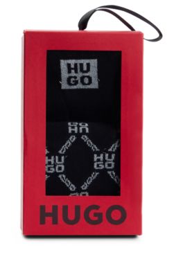 Paquete de dos pares de calcetines de largo medio con logos brillantes, Negro