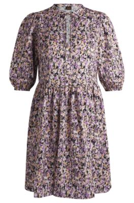 Hugo Boss Cropped-sleeve Dress In Hammered Satin With Seasonal Print In Patterned