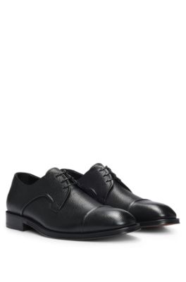 Hugo Boss Grained-leather Derby Shoes With Anti-slip Sole In Black