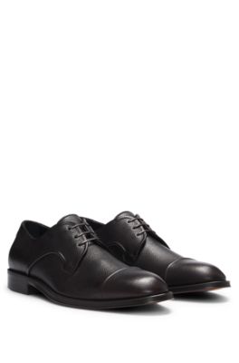 Hugo Boss Grained-leather Derby Shoes With Anti-slip Sole In Dark Brown