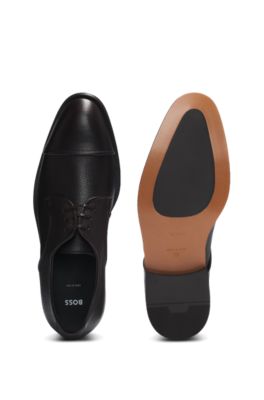 Grained-leather Derby shoes with anti-slip sole, Dark Brown