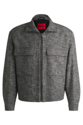 Hugo Boss Modern-fit Jacket In Moulin Tweed In Grey