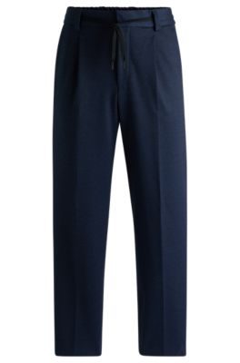 Hugo Boss Slim-fit Trousers In Melange Super-flex Twill In Dark Blue