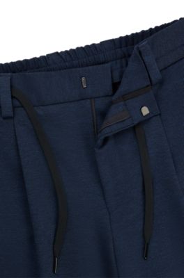 Slim-fit trousers in melange super-flex twill, Dark Blue