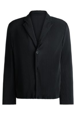 Hugo Boss Modern-fit Jacket In Jersey With Pliss Pleats In Black