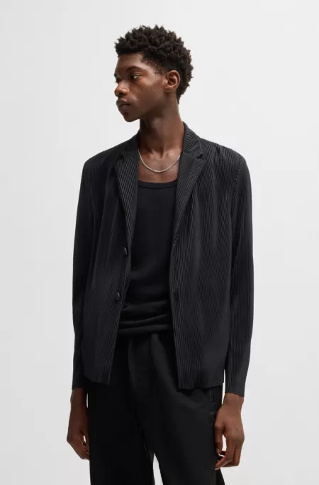 Modern-fit jacket in jersey with plissé pleats