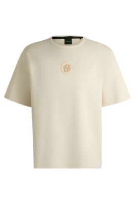 Hugo Boss Drop-shoulder T-shirt With Double B Monogram Badge In Neutral