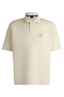 Hugo Boss Stretch-jersey Polo Shirt With Double Monogram In Neutral