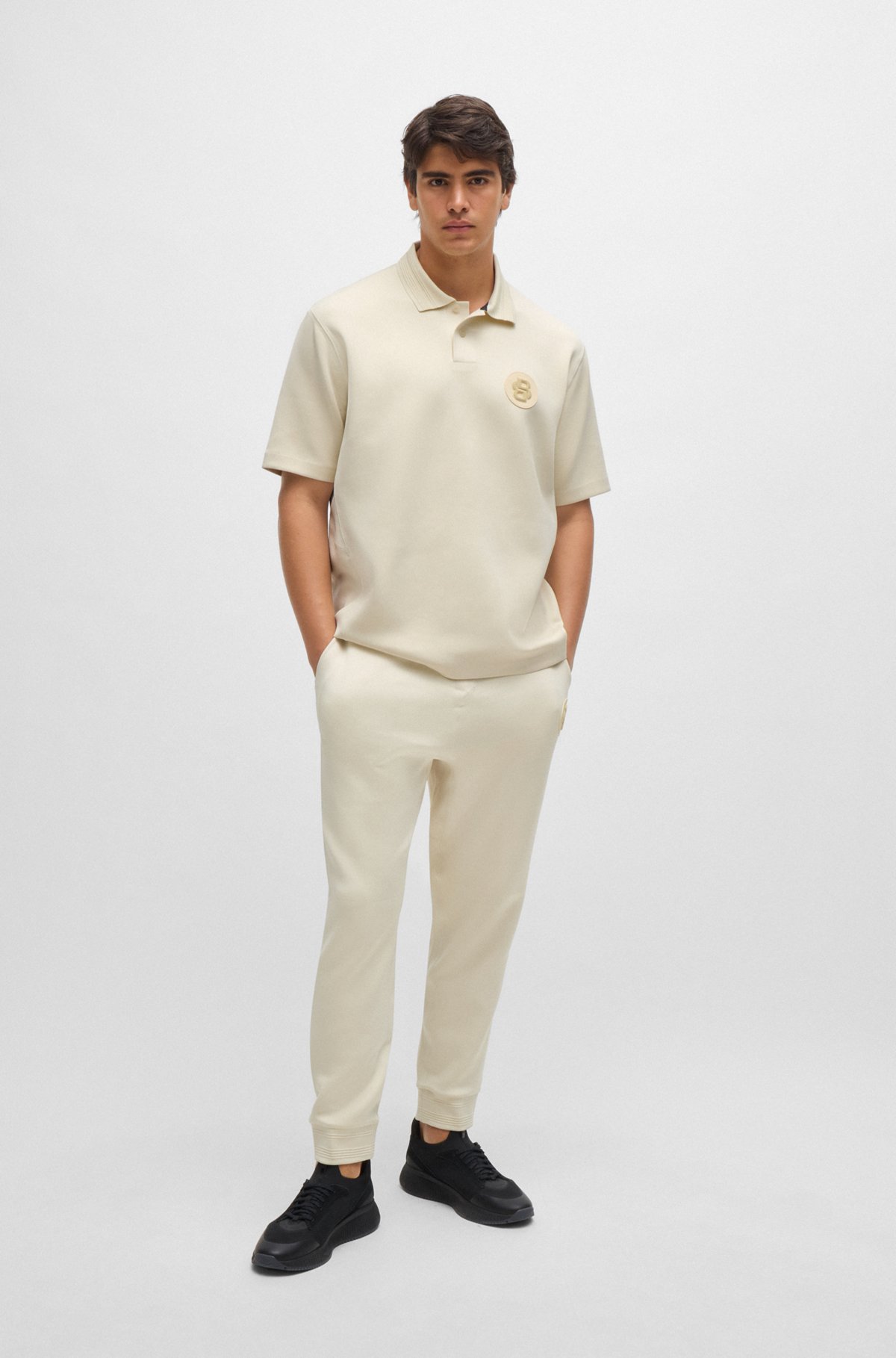 BOSS - Stretch-jersey polo shirt with double monogram - White BOSS - Stretch-jersey polo shirt with double monogram - White