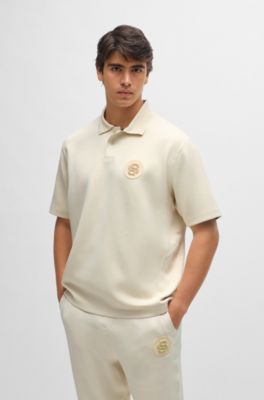 Polo en jersey stretch &agrave; double monogramme, Blanc