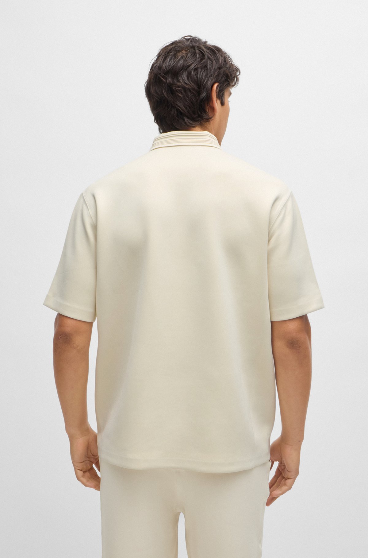 BOSS - Stretch-jersey polo shirt with double monogram - White BOSS - Stretch-jersey polo shirt with double monogram - White