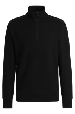 BOSS Mercerized cotton regular fit sweatshirt with logo patch Black