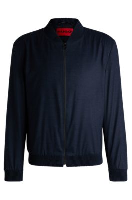 Hugo Boss Slim-fit Jacket In Super-flex Flannel In Blue