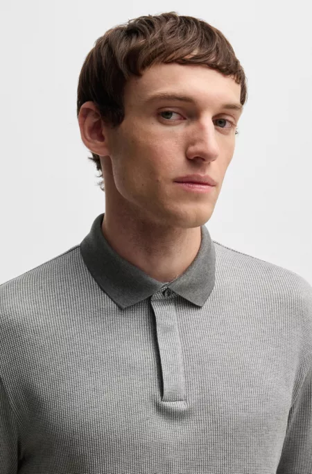 Long-sleeved polo shirt in cotton with concealed placket
