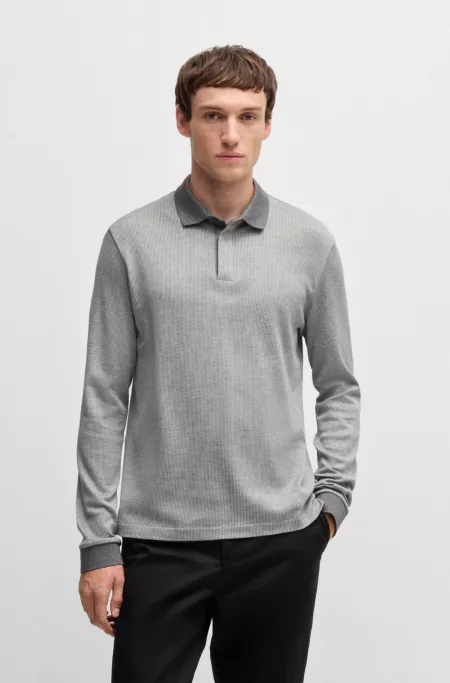 Long-sleeved polo shirt in cotton with concealed placket