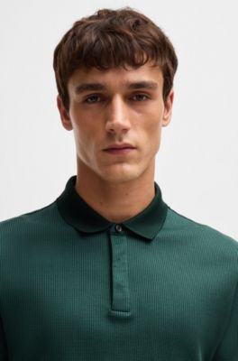 Long-sleeved polo shirt in cotton with concealed placket, Light Green