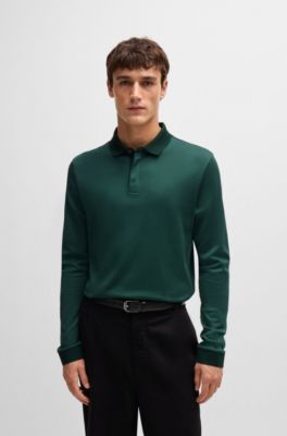 Long-sleeved polo shirt in cotton with concealed placket, Light Green