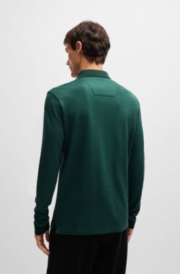 Long-sleeved polo shirt in cotton with concealed placket, Light Green