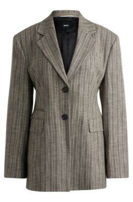 Hugo Boss Slim-fit Jacket In Striped Stretch Cloth In Patterned