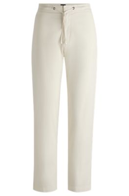 Shop Hugo Boss Stretch-cotton Trousers With Drawcord Waist In White