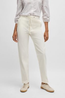 Stretch-cotton trousers with drawcord waist, White