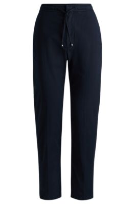 Hugo Boss Stretch-cotton Trousers With Drawcord Waist In Dark Blue