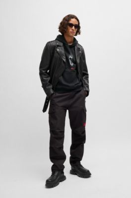 Sudadera con capucha regular fit en felpa de algod&oacute;n con motivos animales, Negro