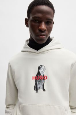 Sudadera con capucha regular fit en felpa de algod&oacute;n con motivos animales, Blanco