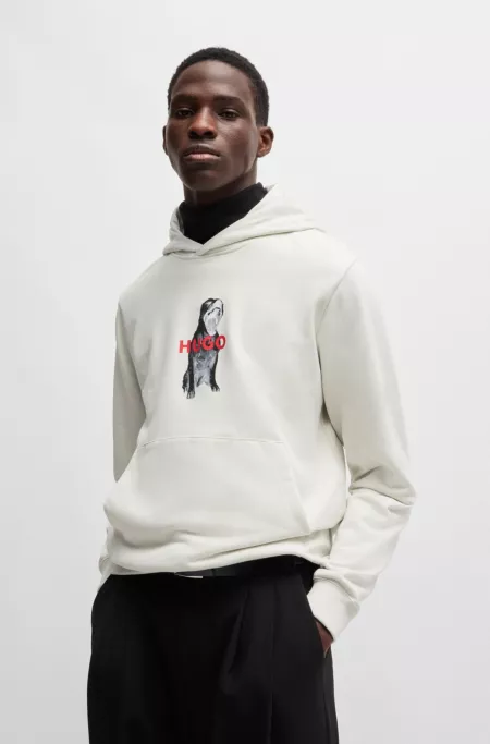 Cotton-terry regular-fit hoodie with animal graphics