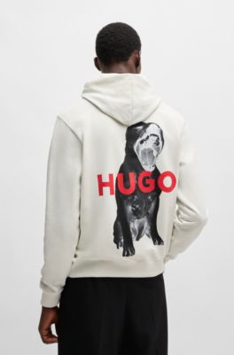 Sudadera con capucha regular fit en felpa de algod&oacute;n con motivos animales, Blanco